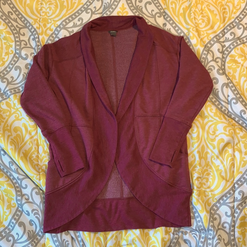 Eddie Bauer camp fleece wrap cardigan in maroon S